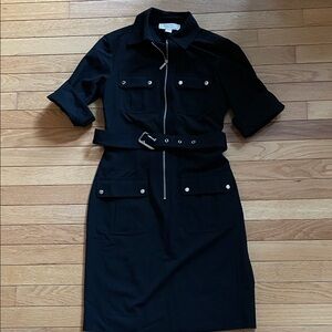 Michael Kors Black Long Sleeve Belted Dress